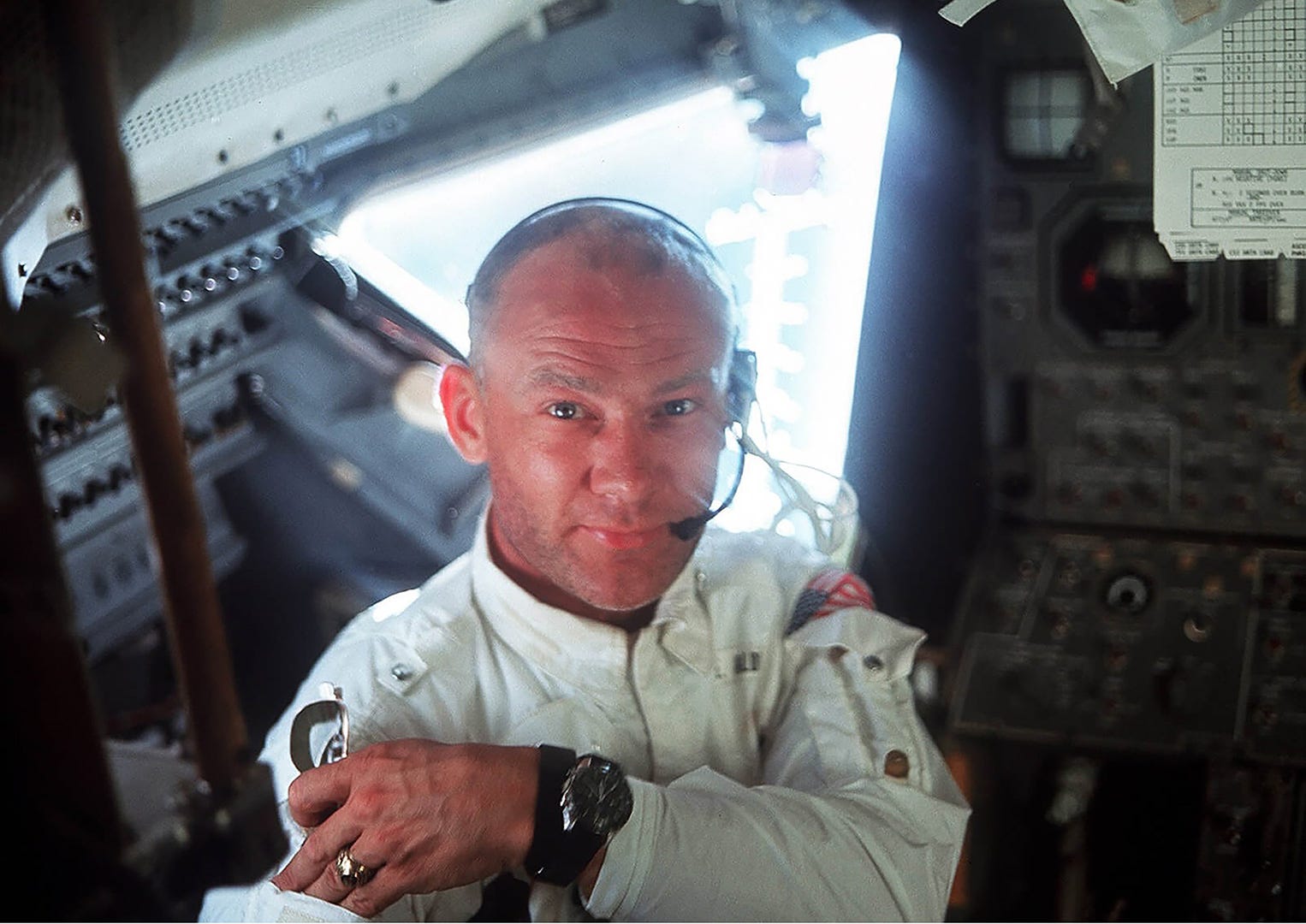 Second man on the moon Buzz Aldrin wearing his Omega Speedmaster