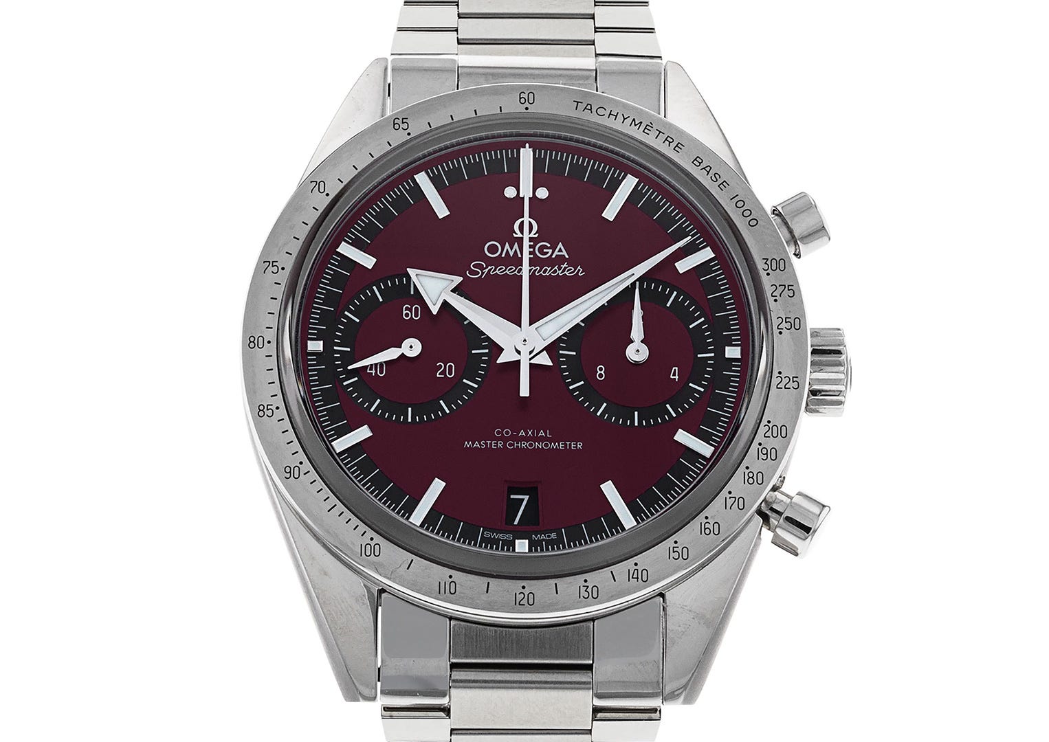 A contemporary Speedmaster 57, which features the original "Broad Arrow" handset